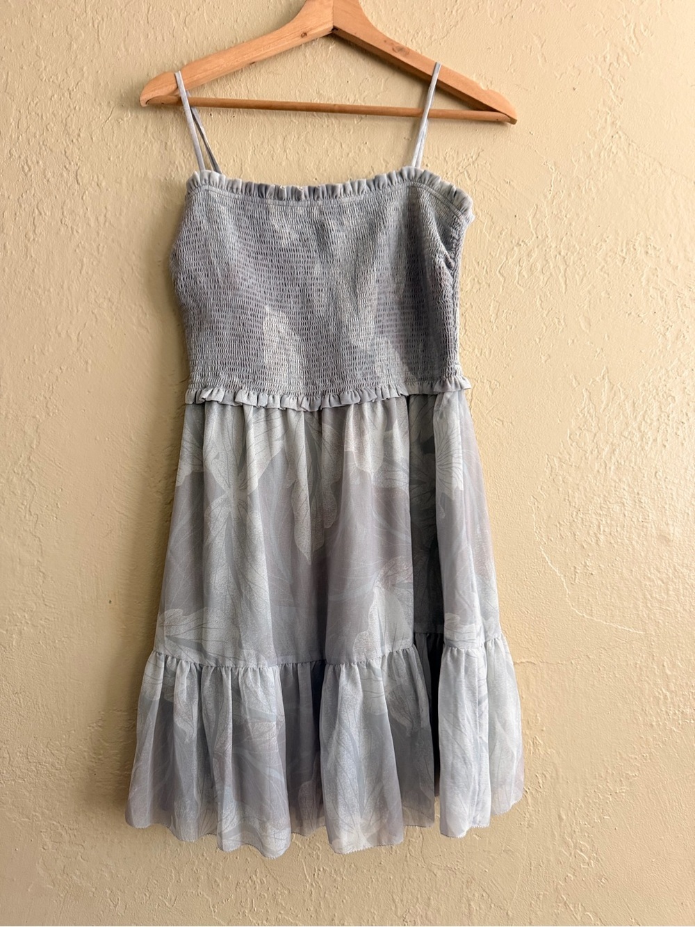 Wilfred Light Gray Smocked Spaghetti-Strap Mini Dress